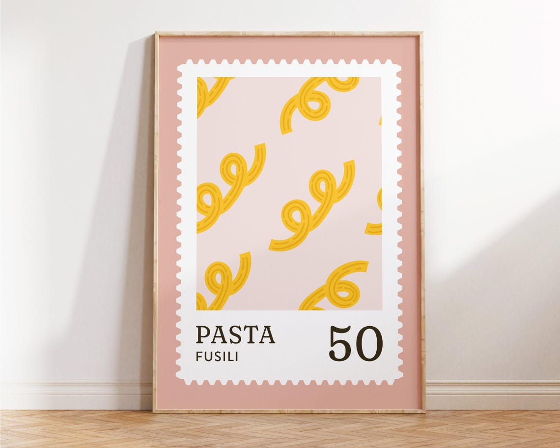 Pasta Fusili Postage Stamp Style Italian Kitchen Decor Poster