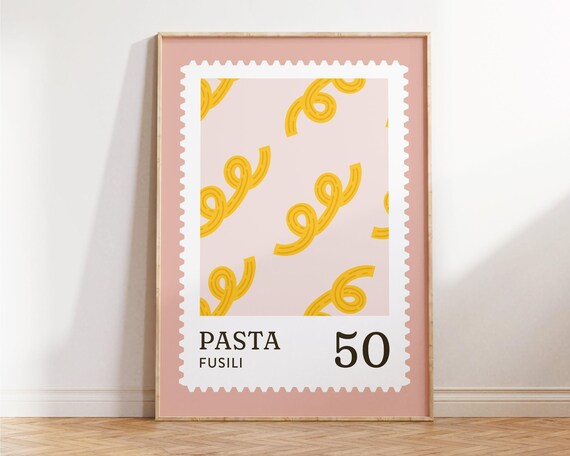 Pasta Fusili Postage Stamp Style Italian Kitchen Decor Poster