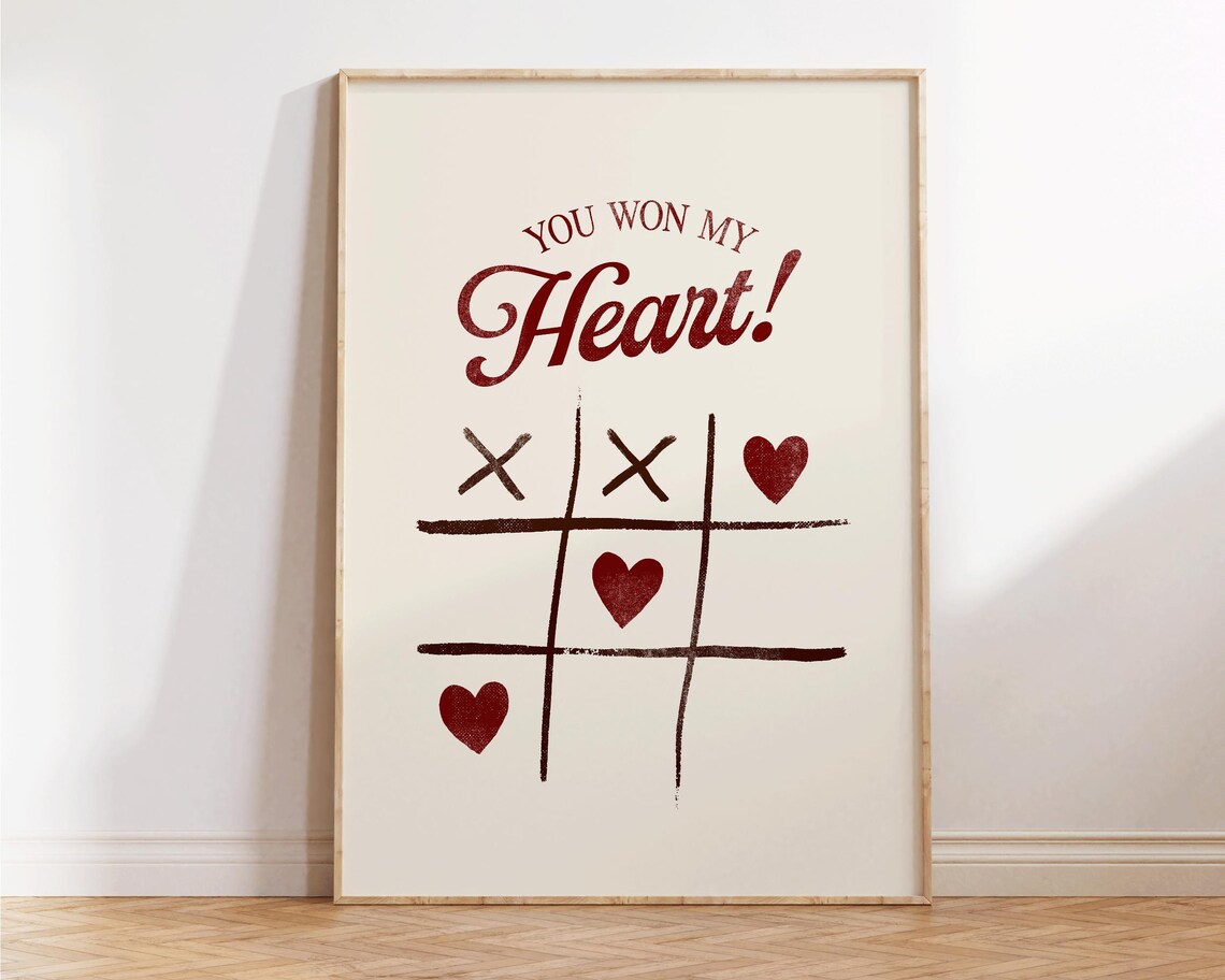 You Won My Heart Retro Red Typographic Valentine Love Poster