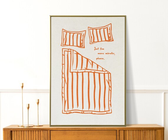 Funny Striped Bed Just Five More Minutes Quote Bedroom Wall Art