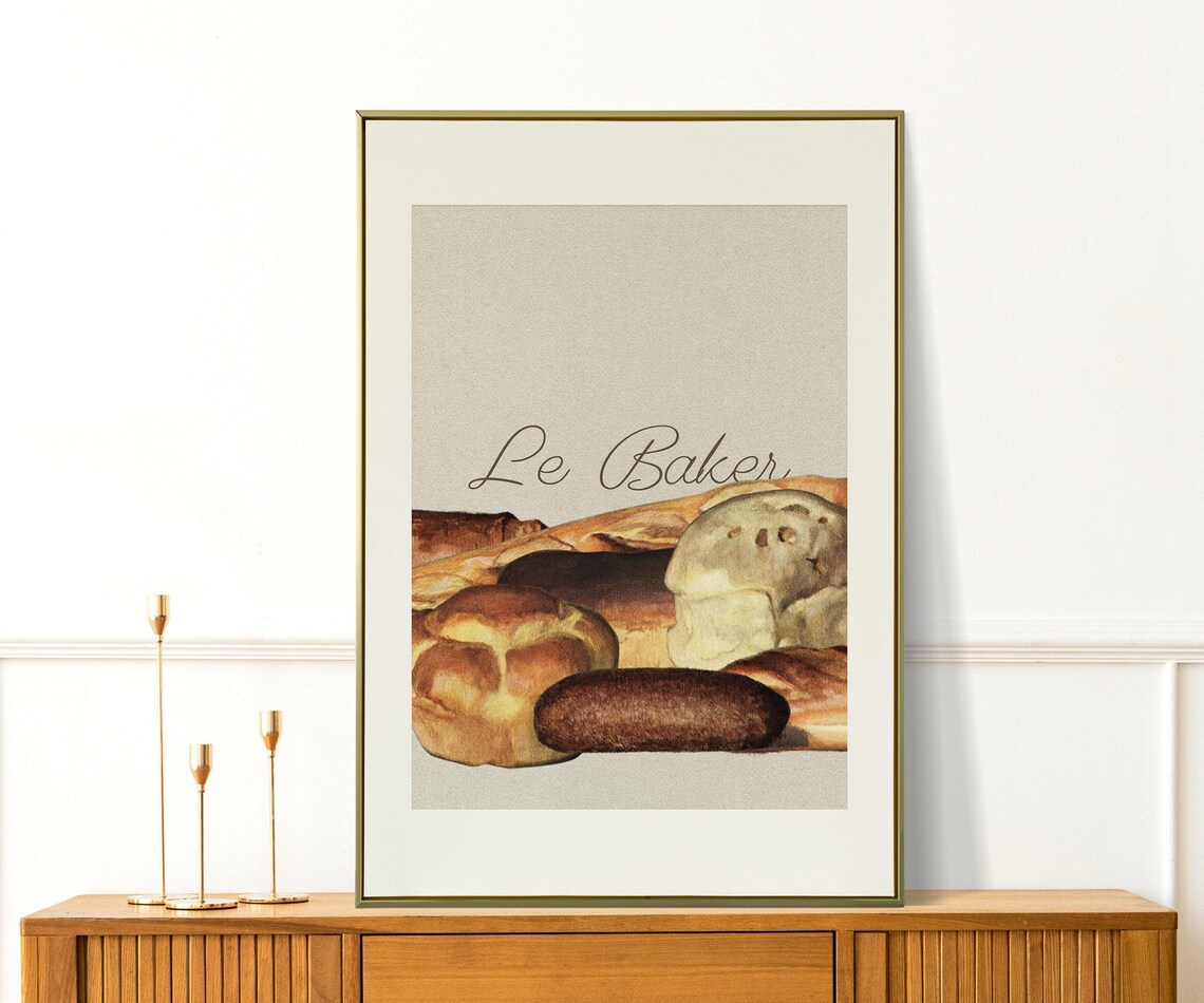 Le Baker Vintage French Bread Loaves Bakery Kitchen Art Poster