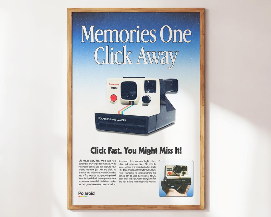 Vintage Polaroid Land Camera Advertisement Poster Retro Photo