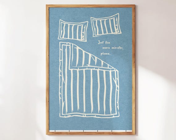 Just Stay In Bed Print Funny Bedroom Wall Art Cute Illustration Preppy Retro Decor For Apartments With A Quote