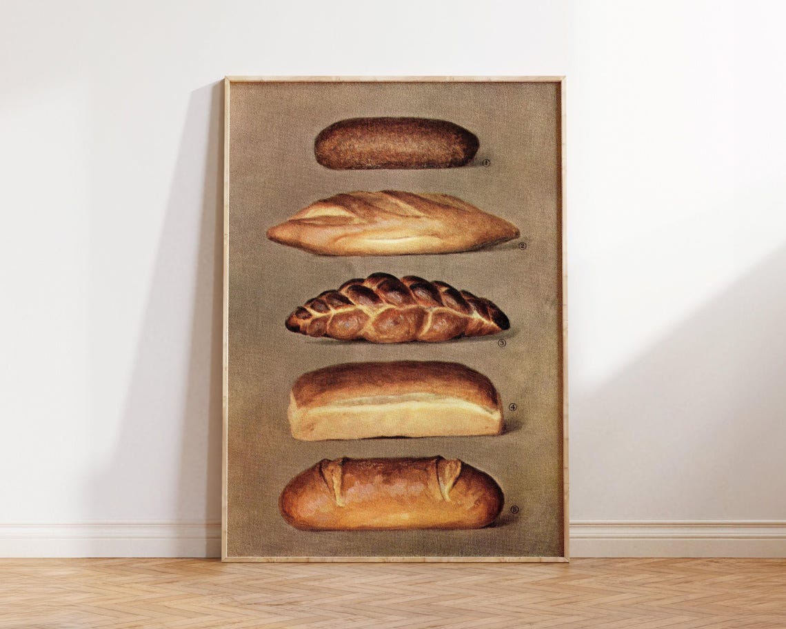 Vintage Illustrated Chart of Five Rustic Bread Loaves Poster