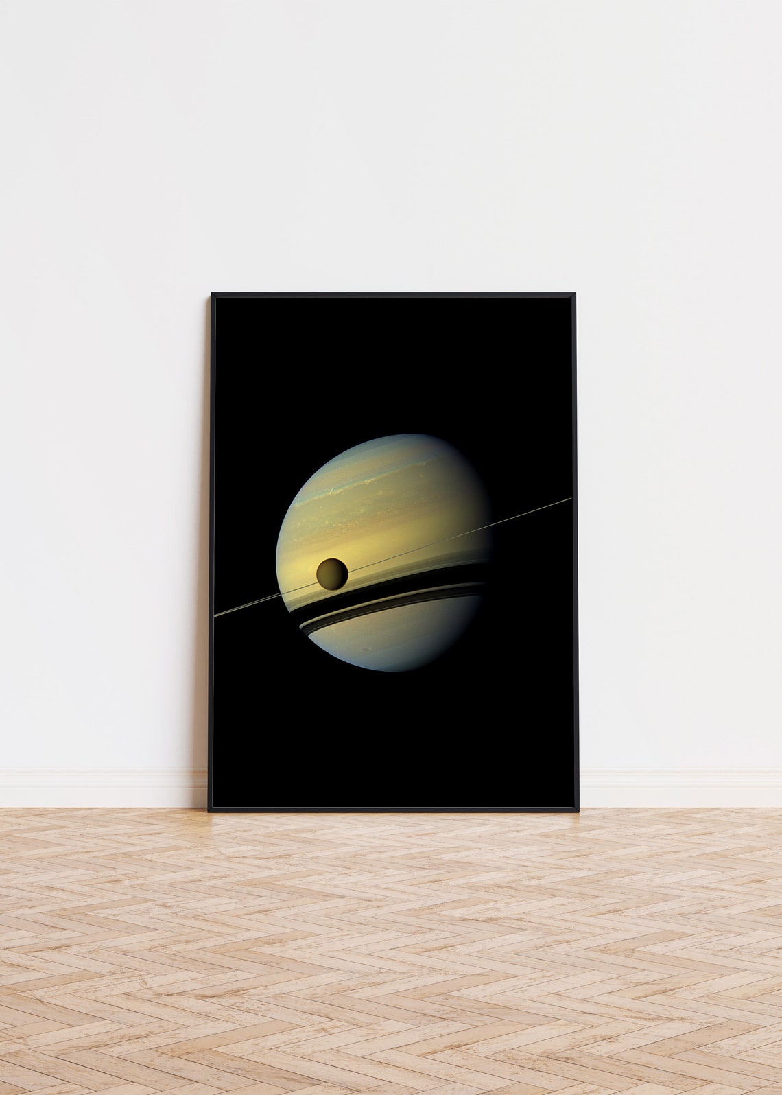 Saturn Planet Rings with Moon Dramatic Space Photography Poster