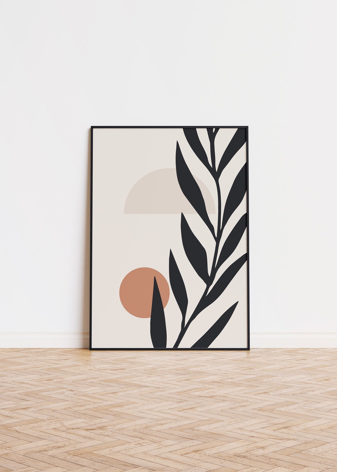 Minimalist Black Branch Beige Sun Modern Abstract Art Poster
