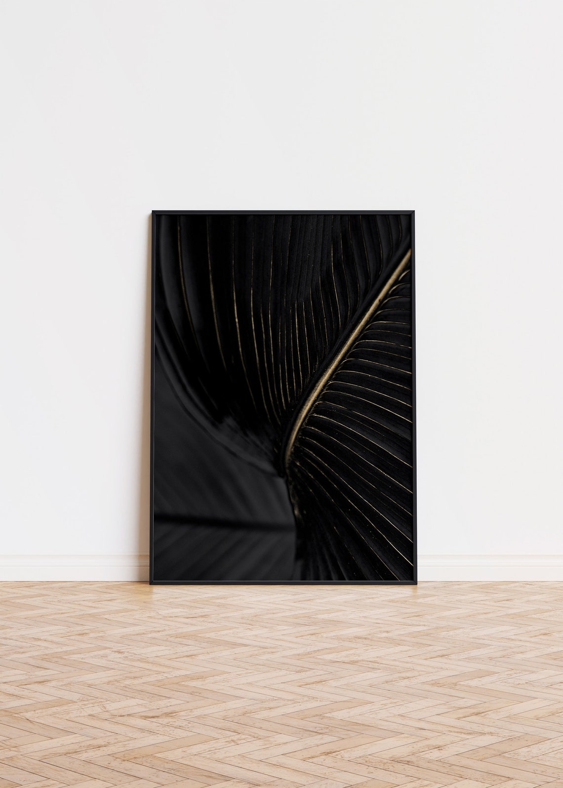 Black and Gold Palm Leaf Close Up Botanical Photography Poster