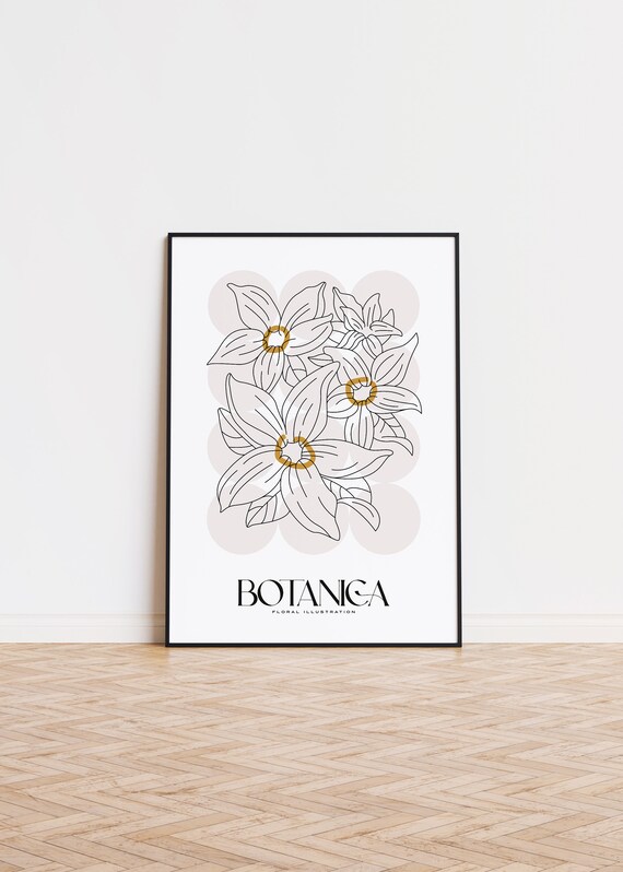 Botanica Minimalist Line Flower Gold Accent Floral Art Poster
