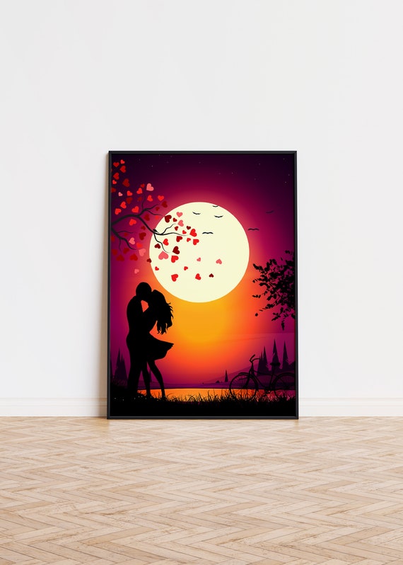 Sunset Love Art Poster Unique Trendy Wall Printed Couple