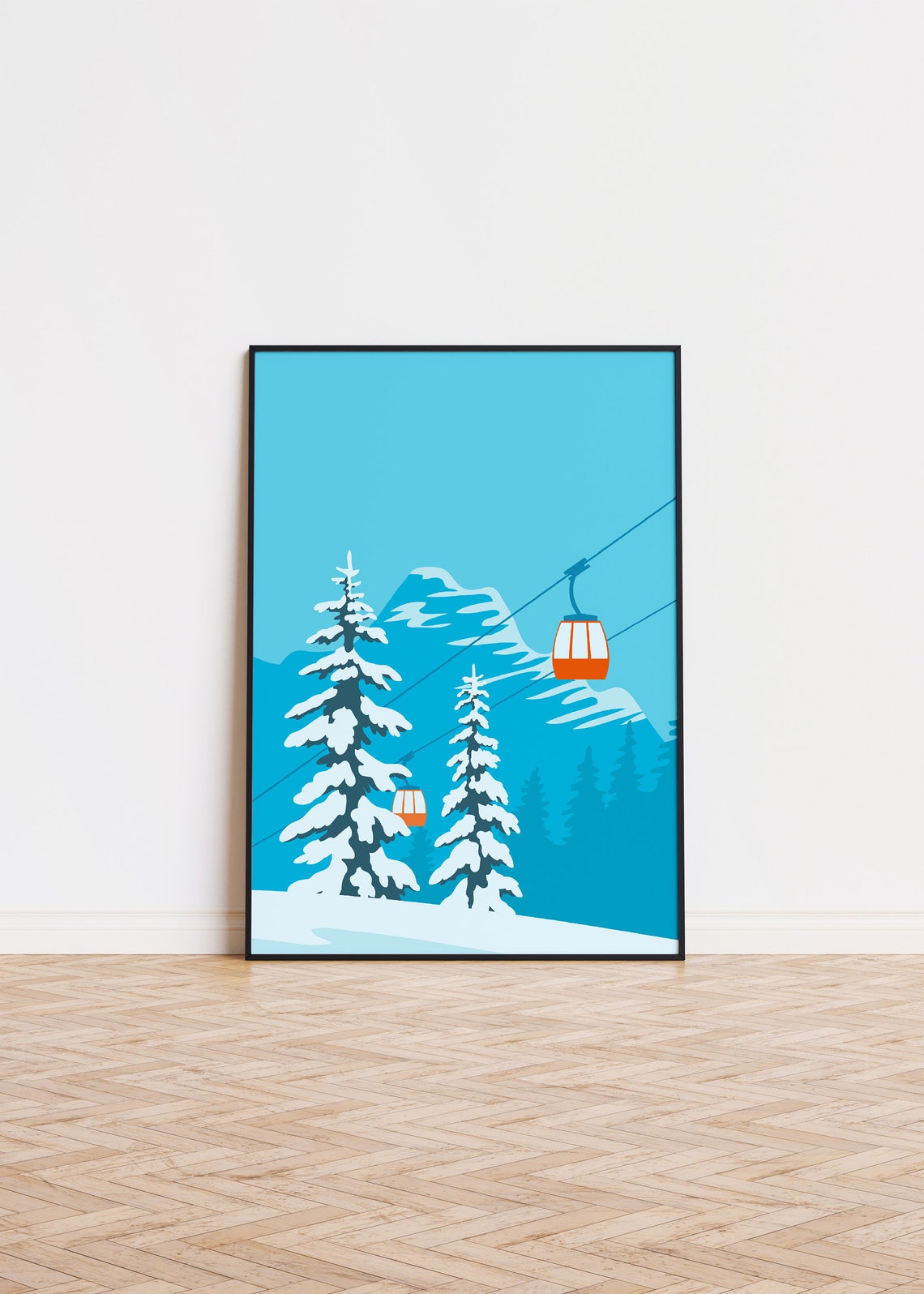 Mountain Peak Cable Poster Unique Trendy Wall Art Printed Snow
