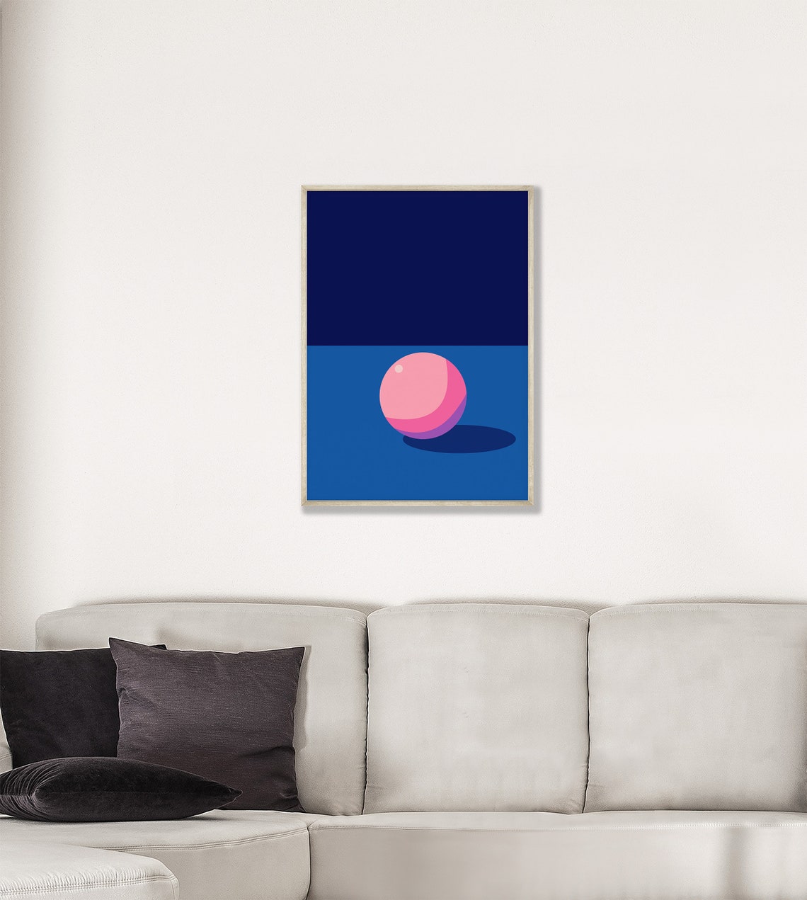 Minimalist Pink Sphere on Blue Background Abstract Geometric Poster