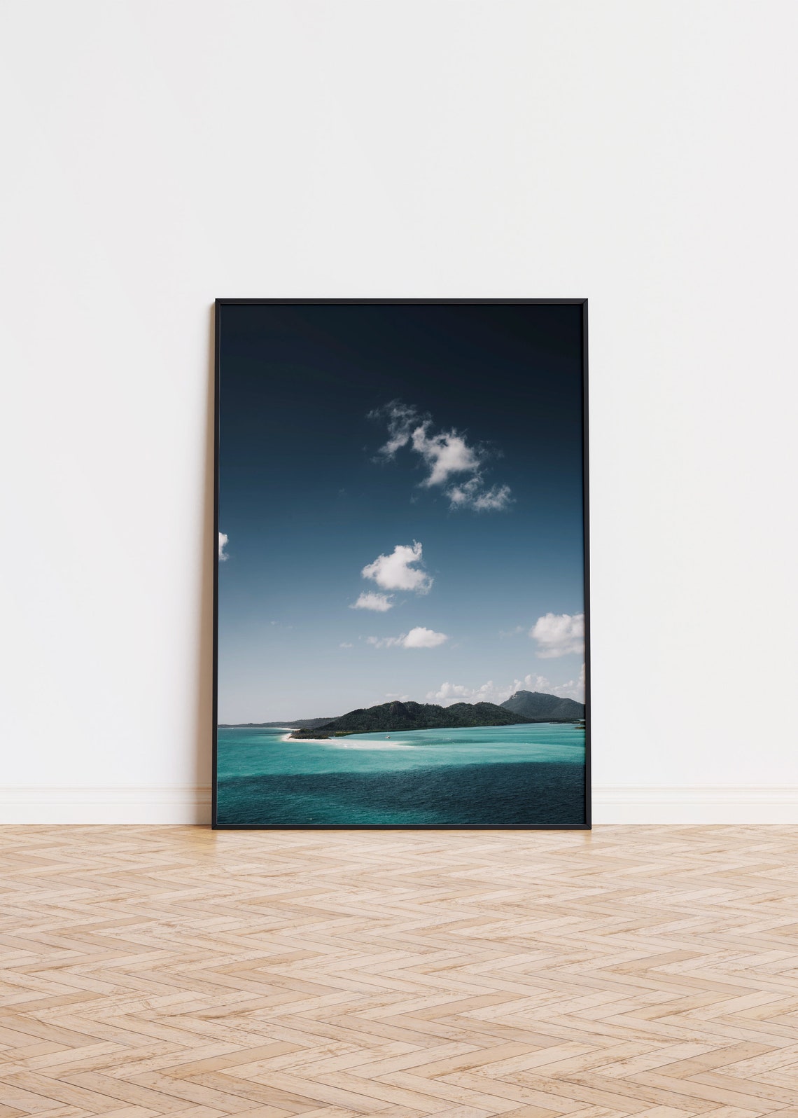 Scenic Turquoise Island Ocean White Sand Beach Cloudy Sky Poster
