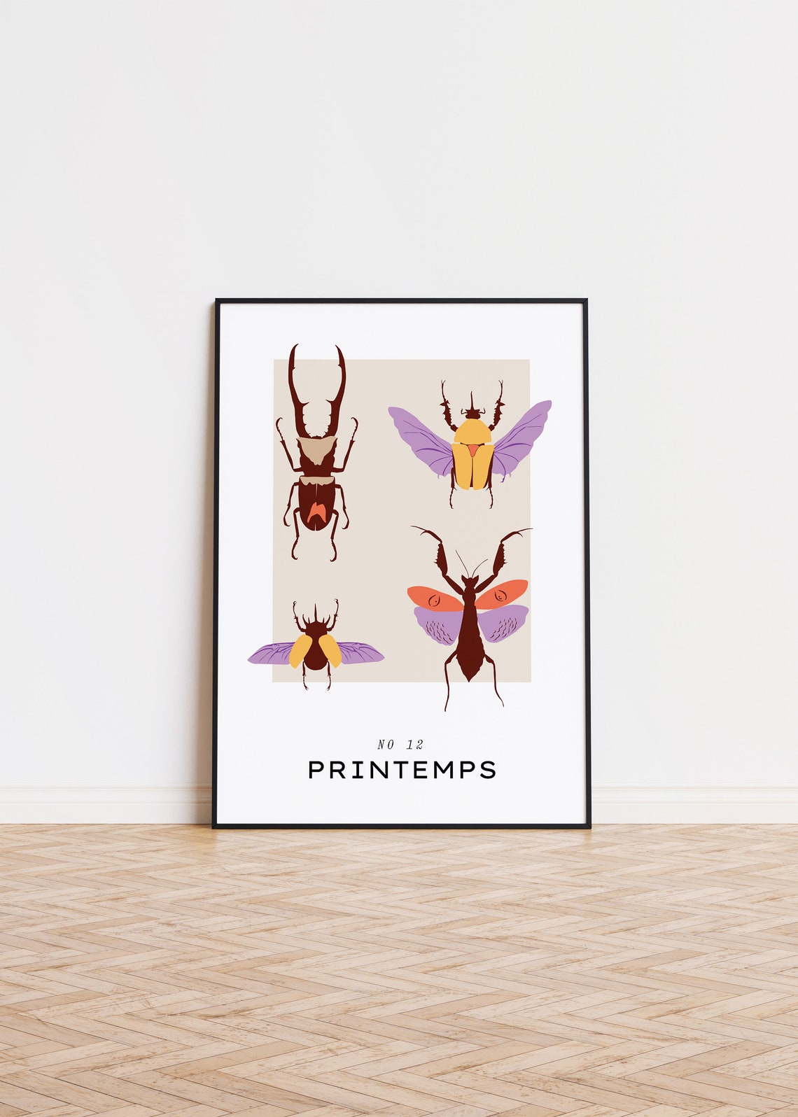 Colorful Beetles French Spring No 12 Entomology Insect Poster Art