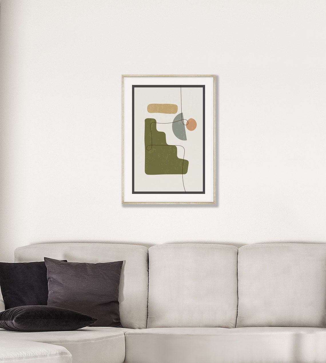 Olive Green Abstract Shapes Single Line Mid Century Modern Poster