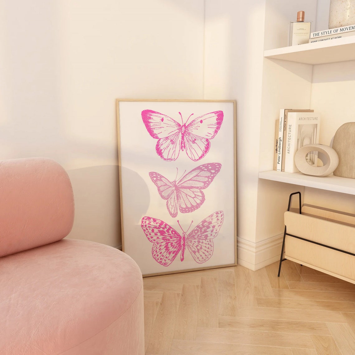 Pink Butterfly Trio Bright Magenta Trendy Bedroom Wall Decor Poster - Image 4