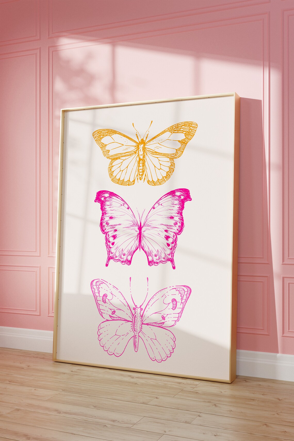 Butterfly Trio Orange Pink Bright Trendy Bedroom Wall Decor Poster - Image 4