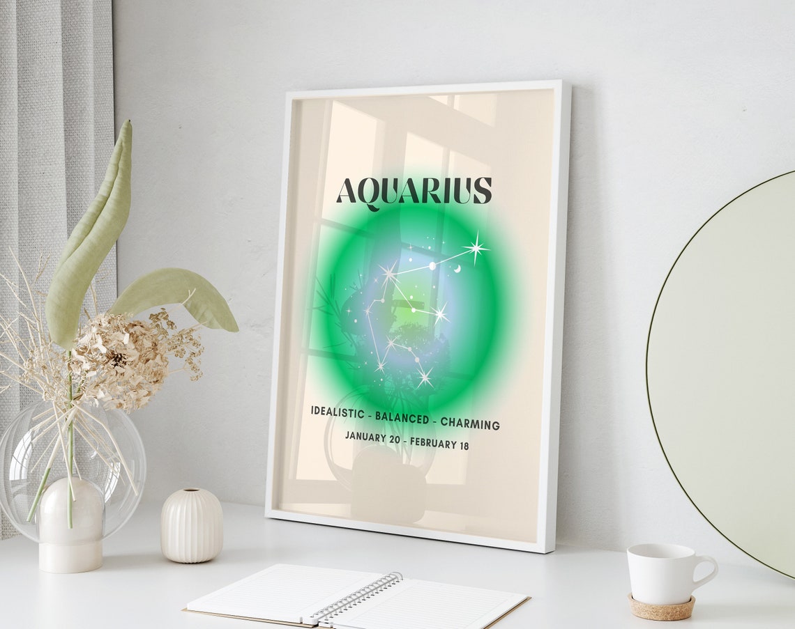Aquarius Zodiac Constellation Green Aura Star Sign Astrology Poster - Image 2