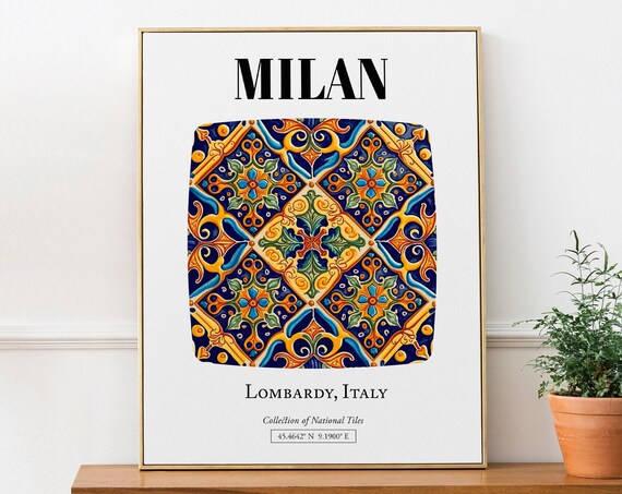 Milan Lombardy Italy Traditional Tile Pattern Travel Poster