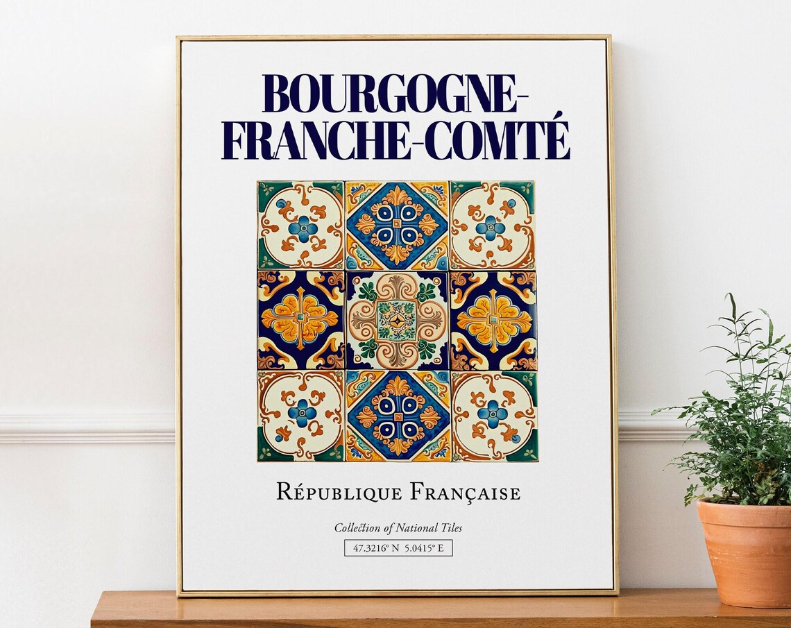 Bourgogne-Franche-Comté France Folk Tile Art Print