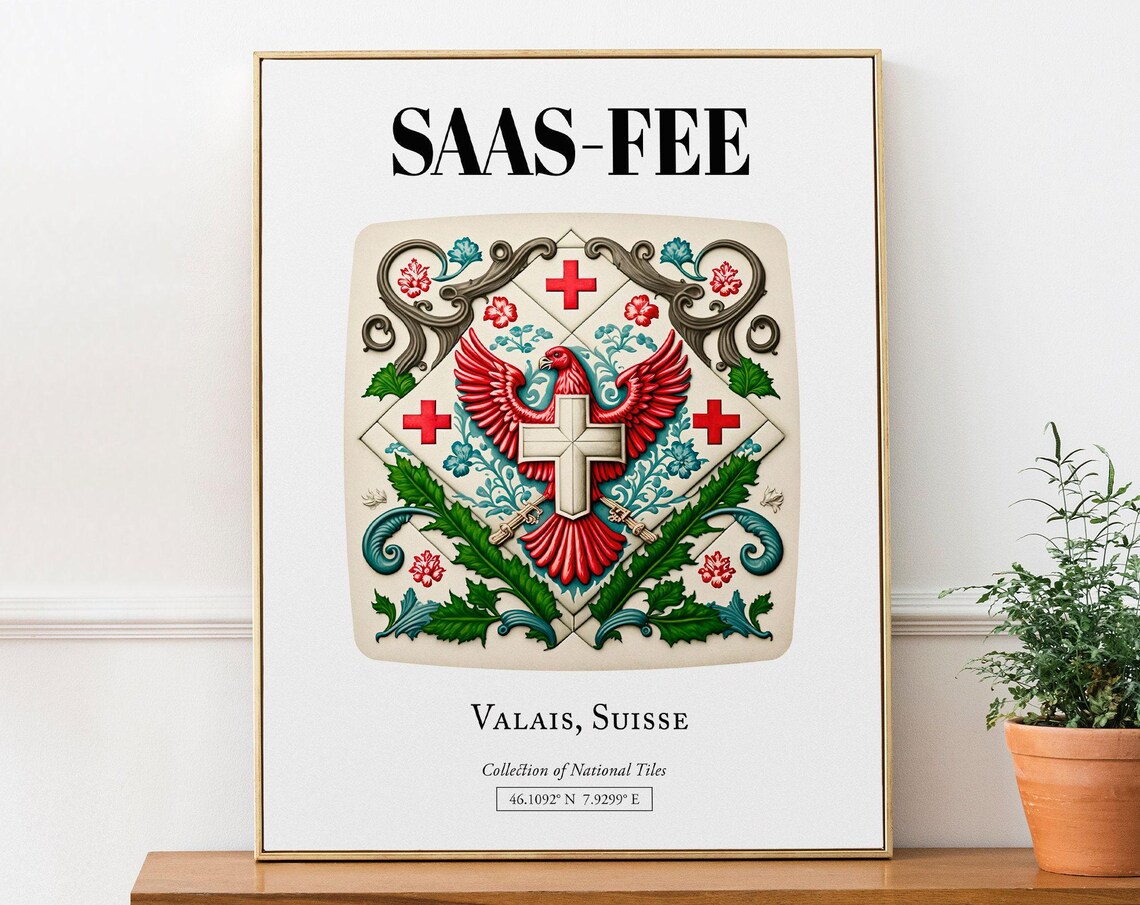 Saasfee Valais Suisse Traditional Tile Pattern Poster