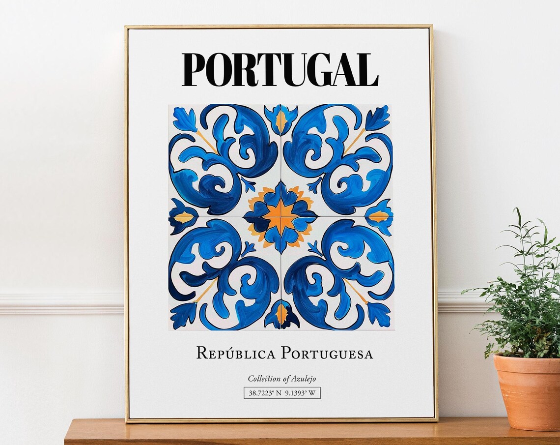 Portugal Blue Azulejo Tile Pattern Traditional Travel Poster