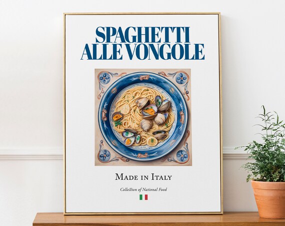 Spaghetti Alle Vongole, Maiolica Tile Plate Art Print