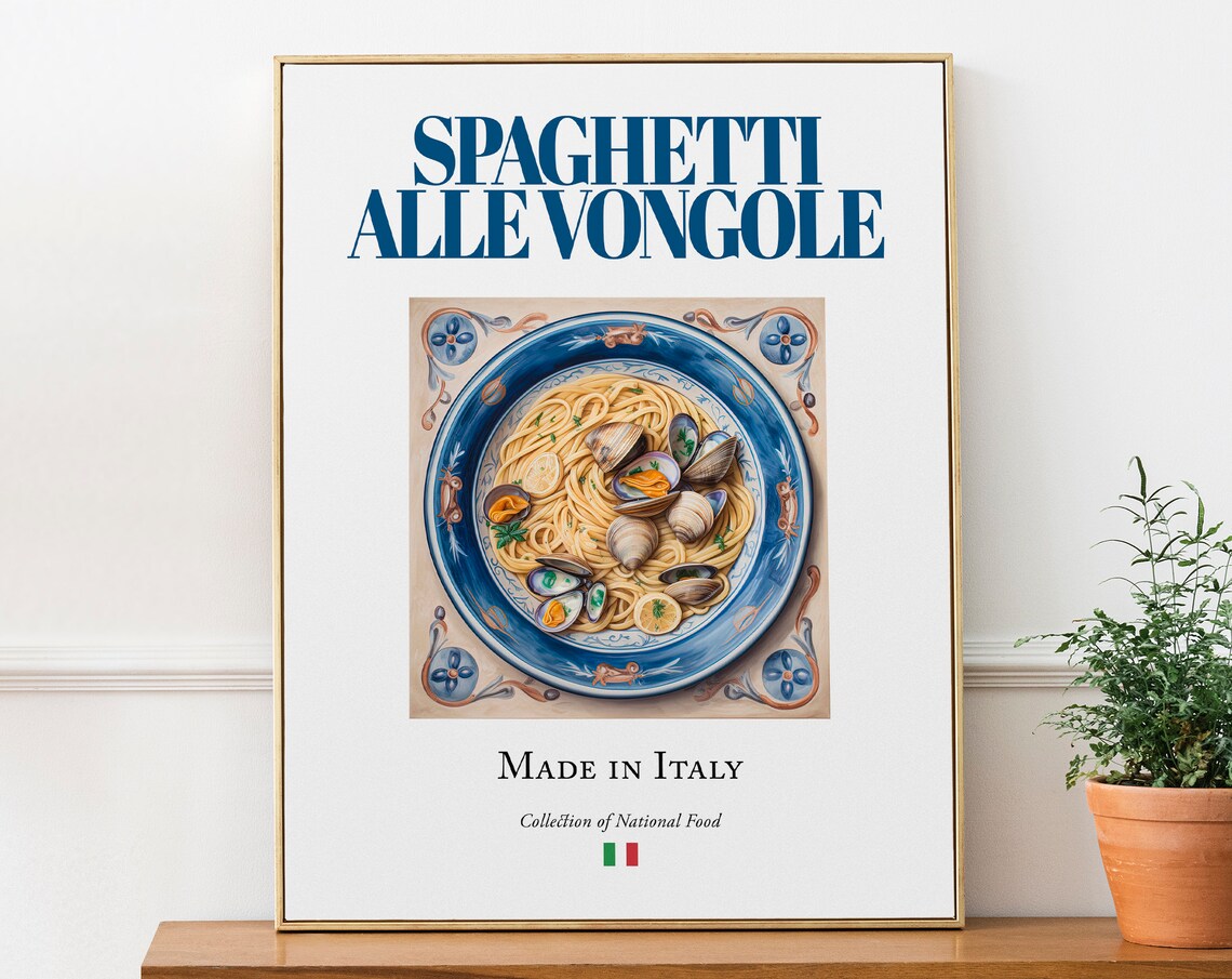 Spaghetti Alle Vongole, Maiolica Tile Plate Art Print