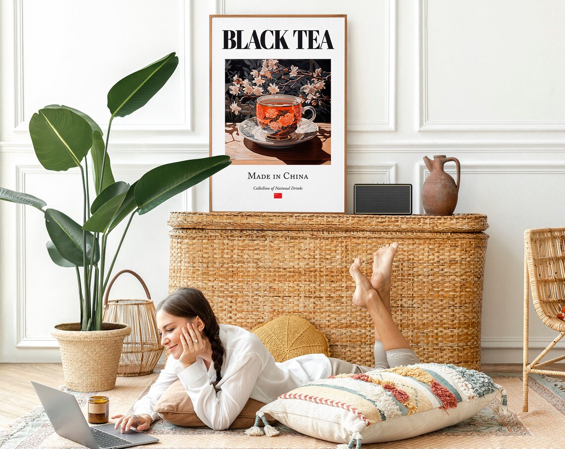 Black Tea on Maiolica Tile, Traditional Chinese Poster Print - Image 2