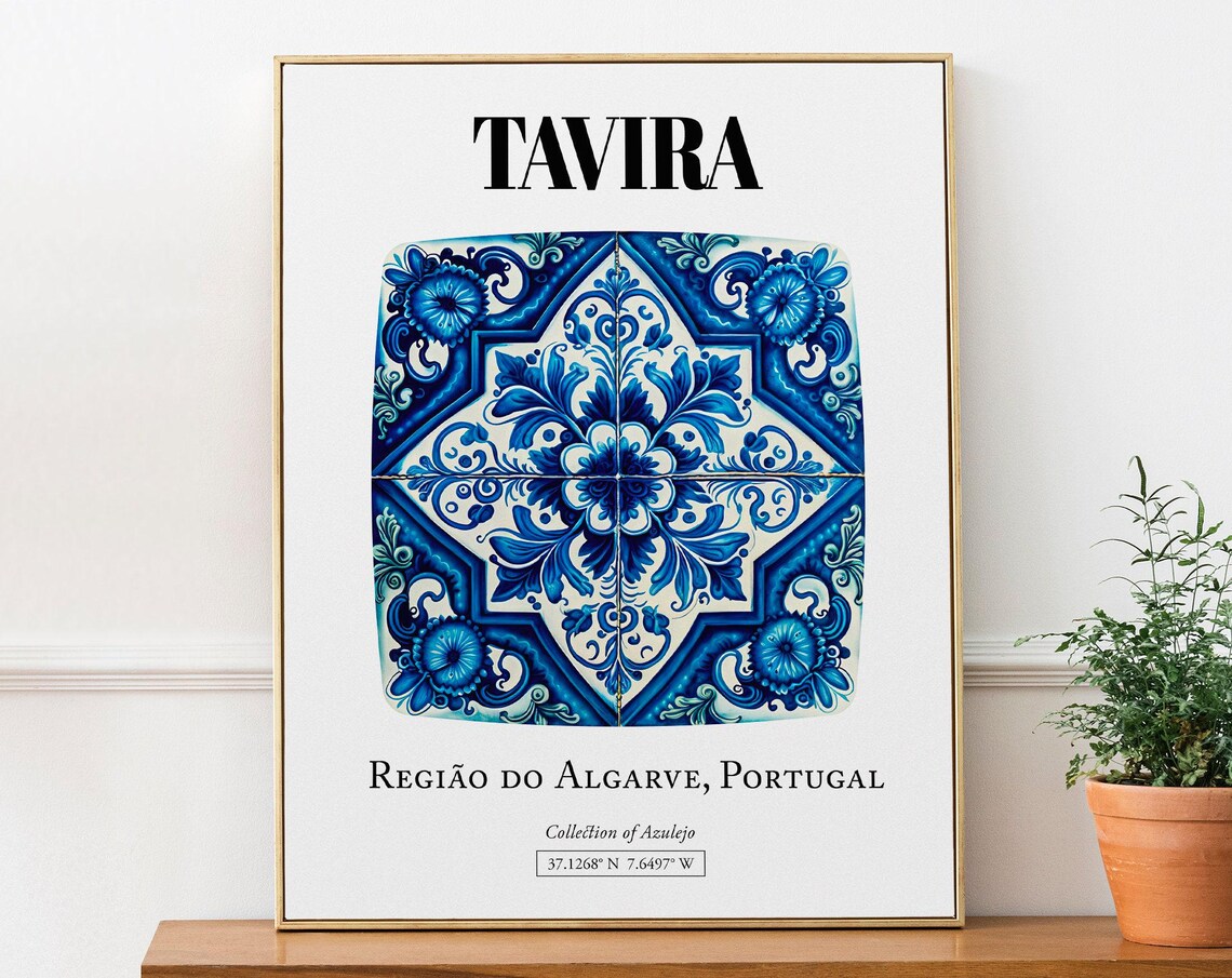 Tavira, Algarve Portugal Traditional Tile Pattern Art Print
