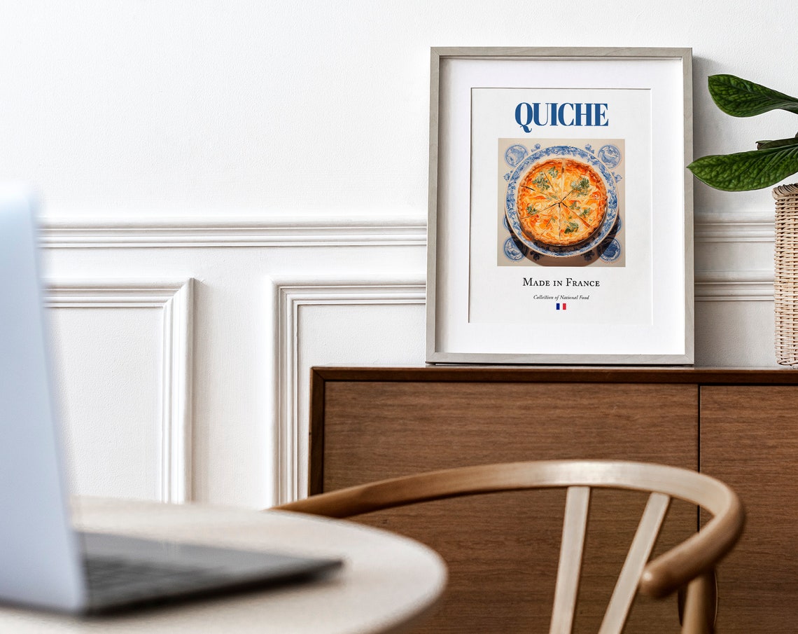 Quiche on Maiolica Tile Plate, French Food Poster - Image 4