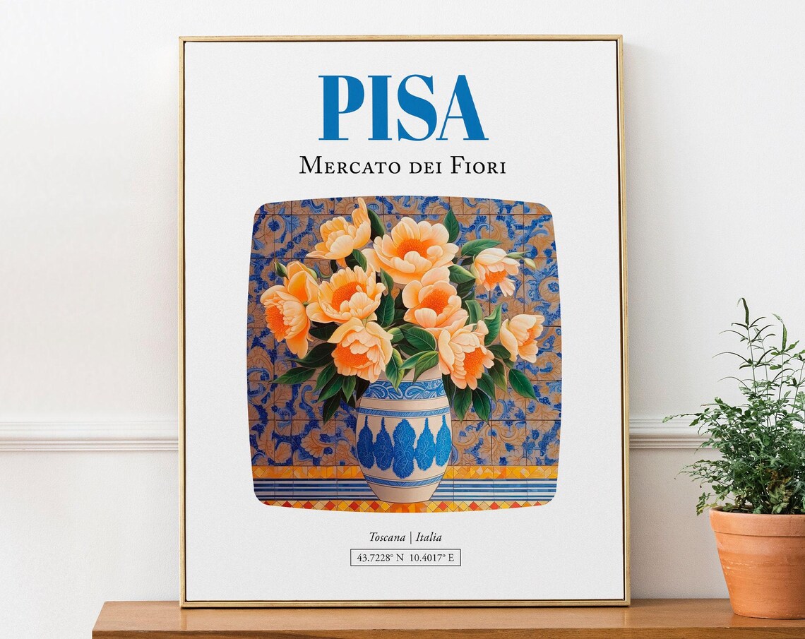 Pisa Toscana Italia Mercato Dei Fiori Travel Poster