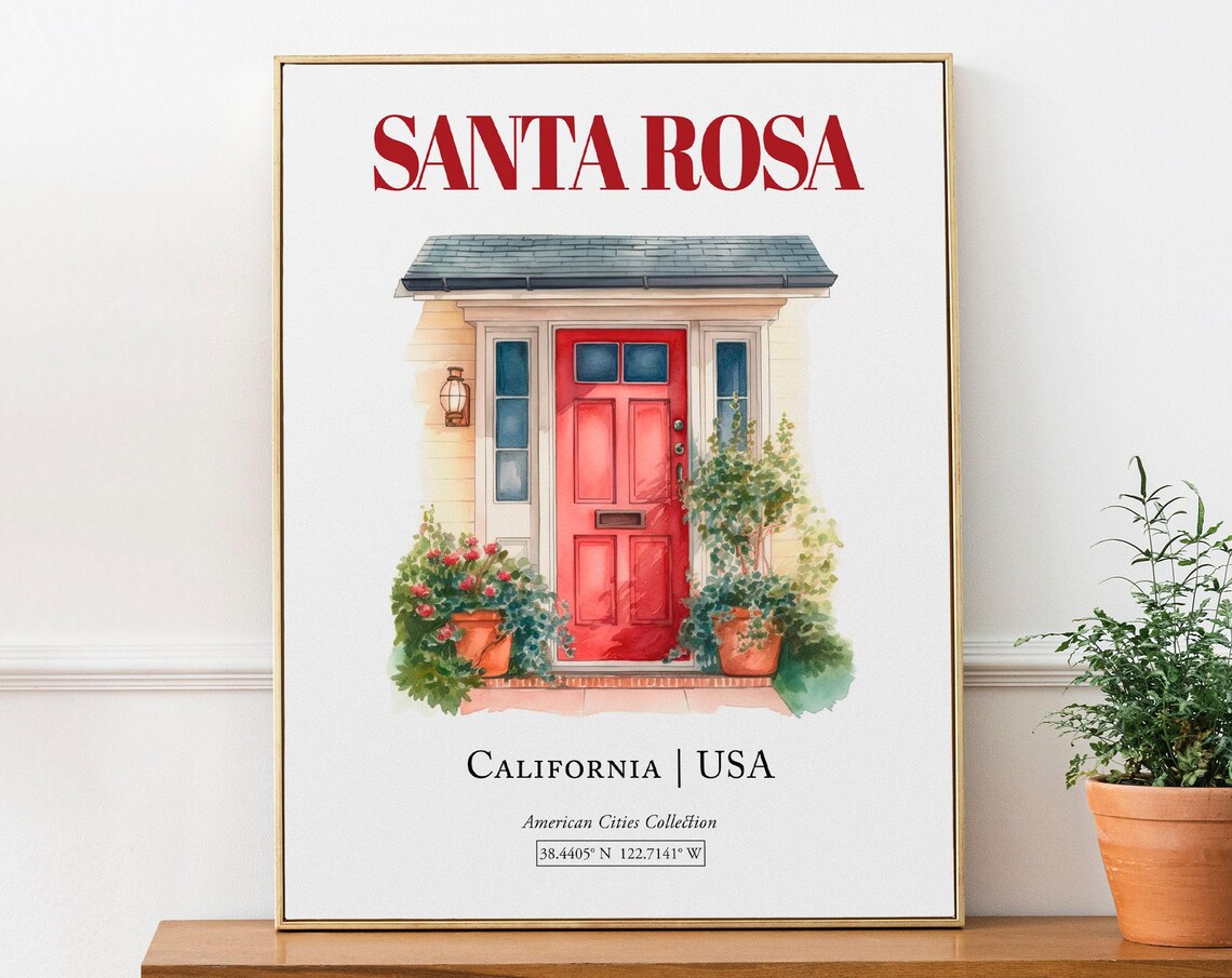 Santa Rosa USA Minimalist Watercolor Poster Print