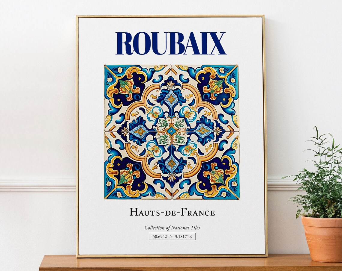 Roubaix Hauts-de-France France Folk Tile Travel Poster