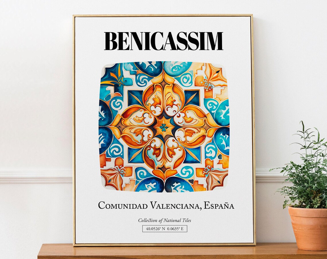 Benicassim Traditional Tile Pattern Travel Poster