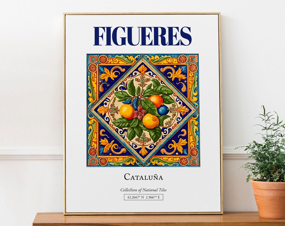 Figueres Catalua Spain Folk Tile Travel Poster