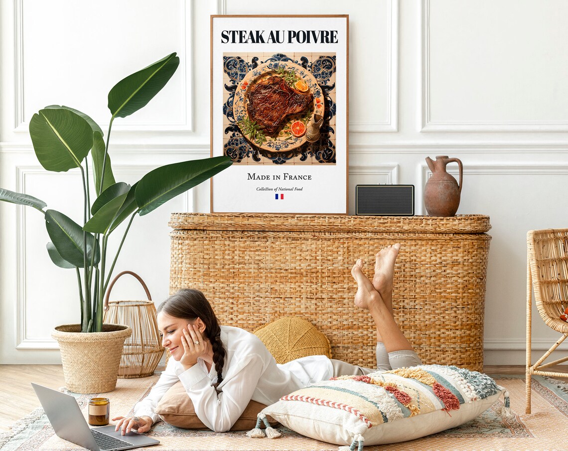 Steak Au Poivre on Maiolica Tile, French Food Poster - Image 2