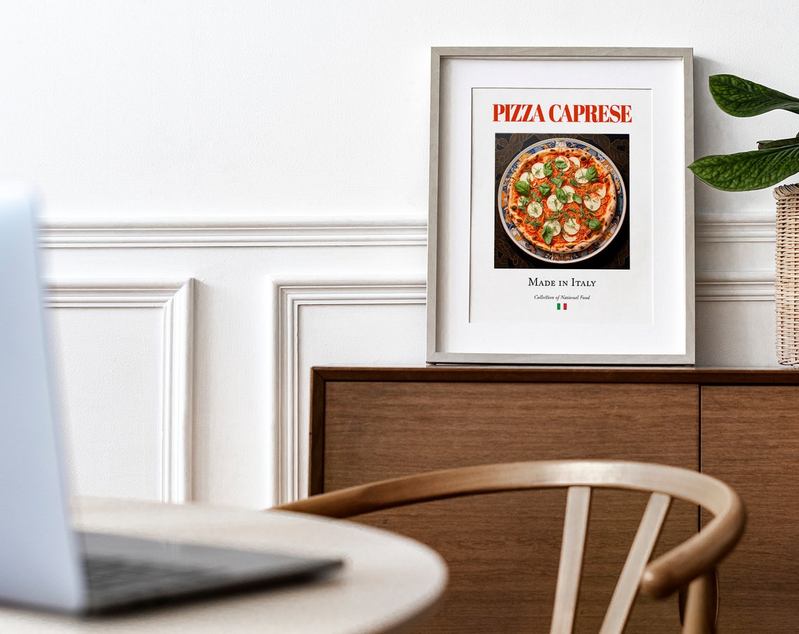Pizza Caprese on Maiolica Tile Plate, Italian Art Print - Image 4