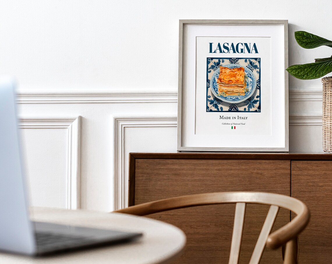 Lasagna on Maiolica Tile Plate, Italian Food Art Print - Image 4