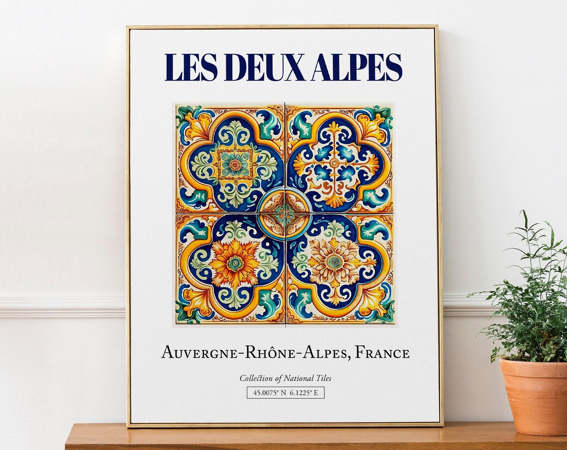 Les Deux Alpes Minimalistic Traditional Tile Travel Poster