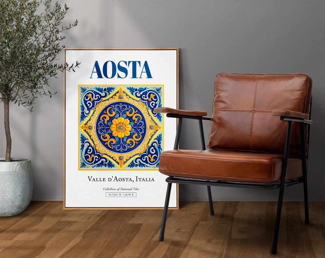 Aosta Valle Dosta Italy Traditional Maiolica Tile Poster