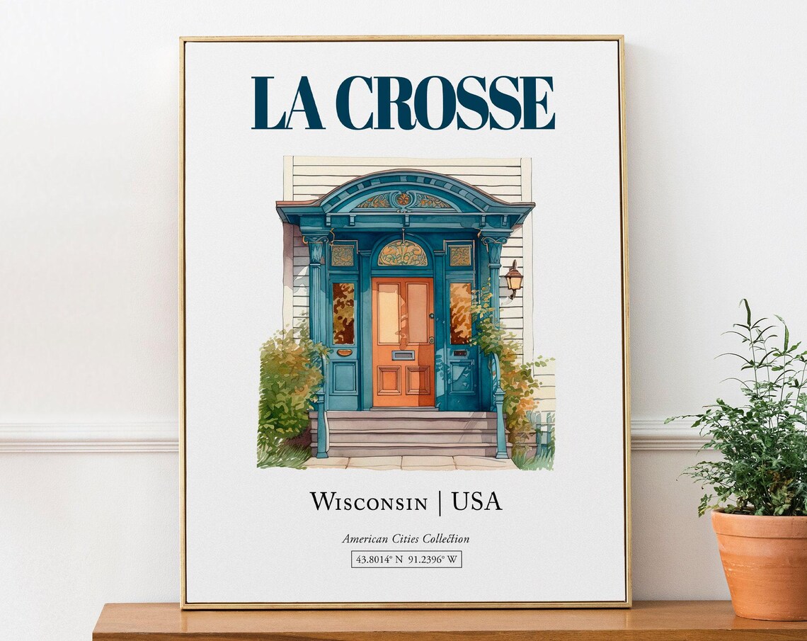 La Crosse Wisconsin Watercolor Travel Poster