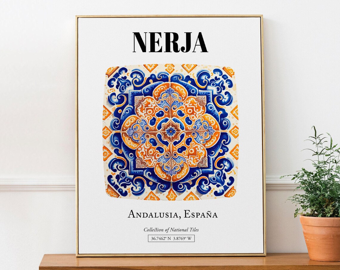 Nerja Andalusian Tile Art Print, Andalusia Spain