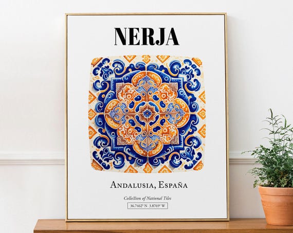 Nerja Andalusian Tile Art Print, Andalusia Spain