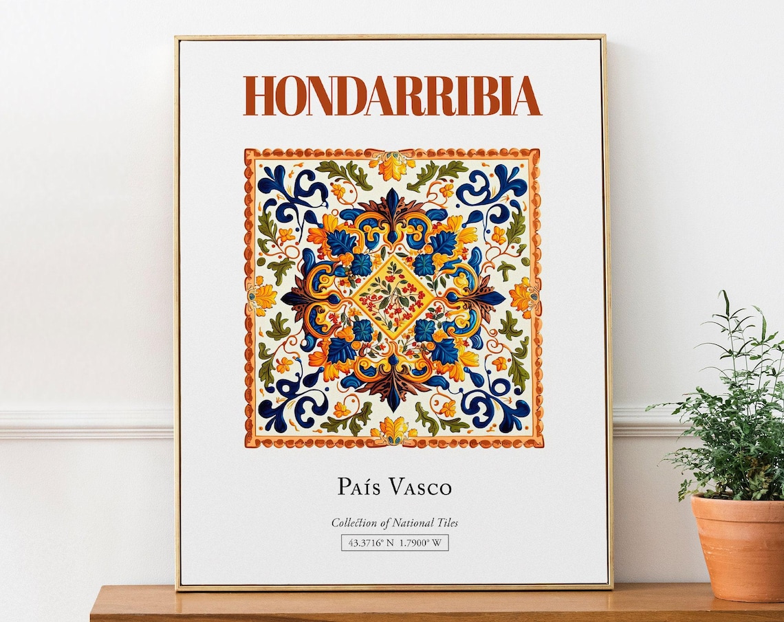 Hondarribia, Pas Vasco Spain Folk Tile Art Print