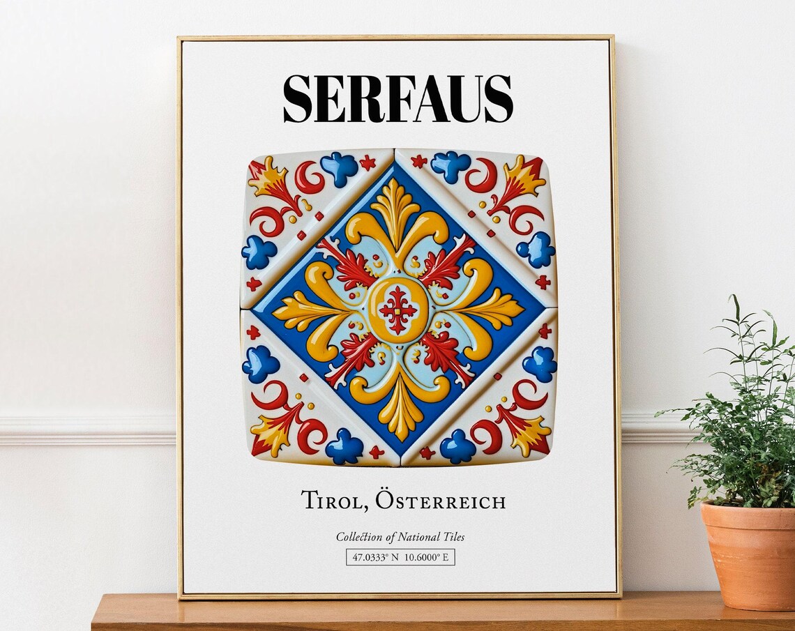 Serfaus Tirol Austria Traditional Tile Pattern Travel Poster