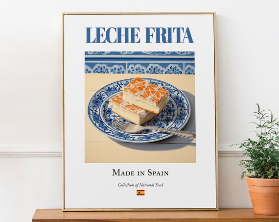 Leche Frita on Maiolica Tile Plate, Food Poster
