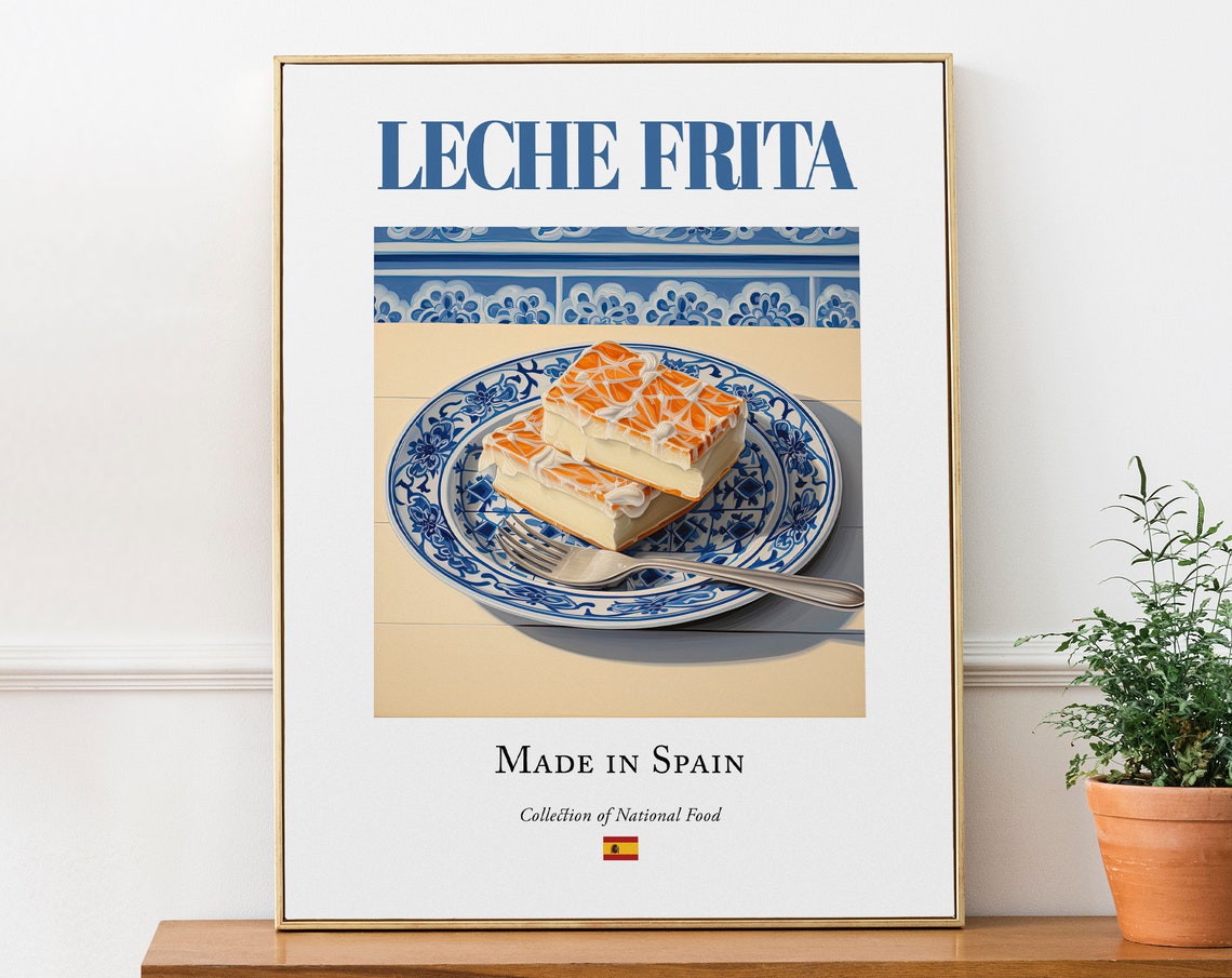Leche Frita on Maiolica Tile Plate, Food Poster