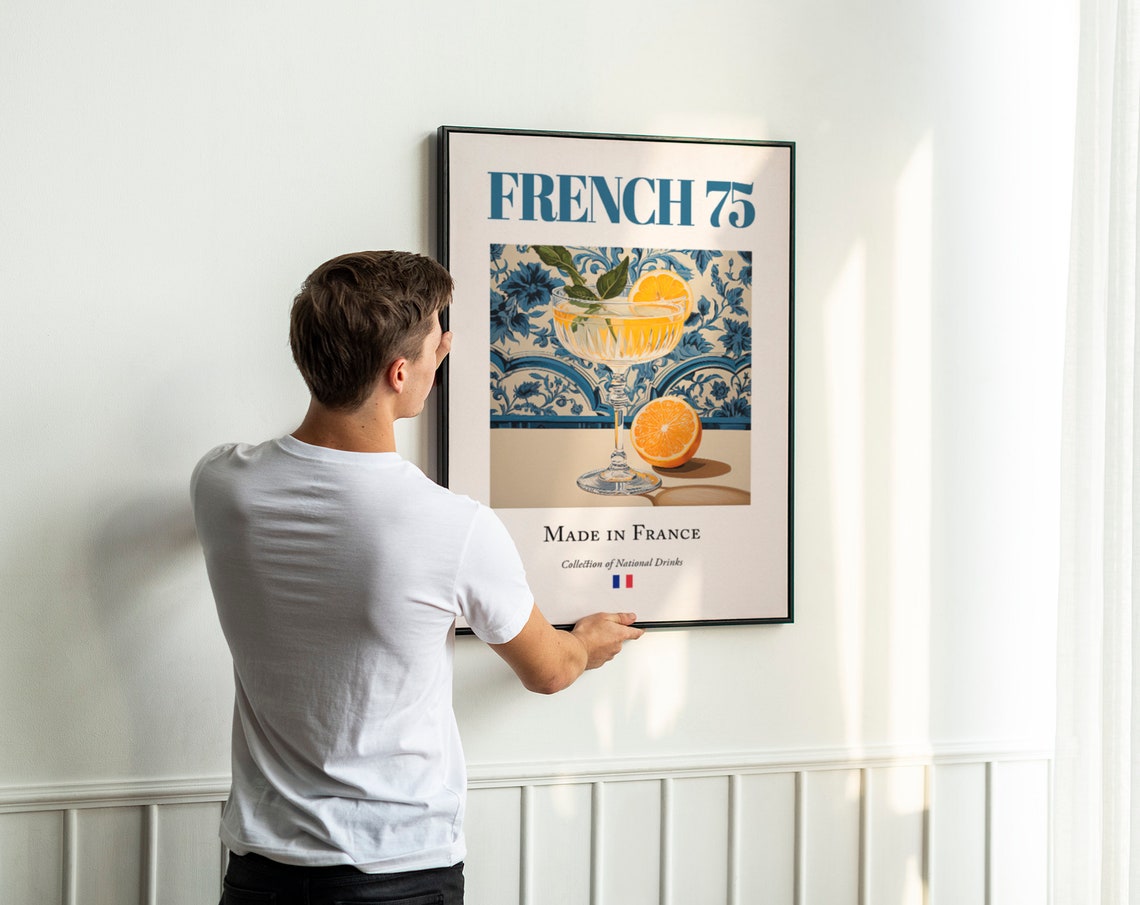 French 75 Maiolica Tile Poster, Kitchen Bar Art Print - Image 3