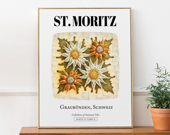 St Moritz Graubnden Schweiz Traditional Tile Pattern Wall Art Decor Print Poster