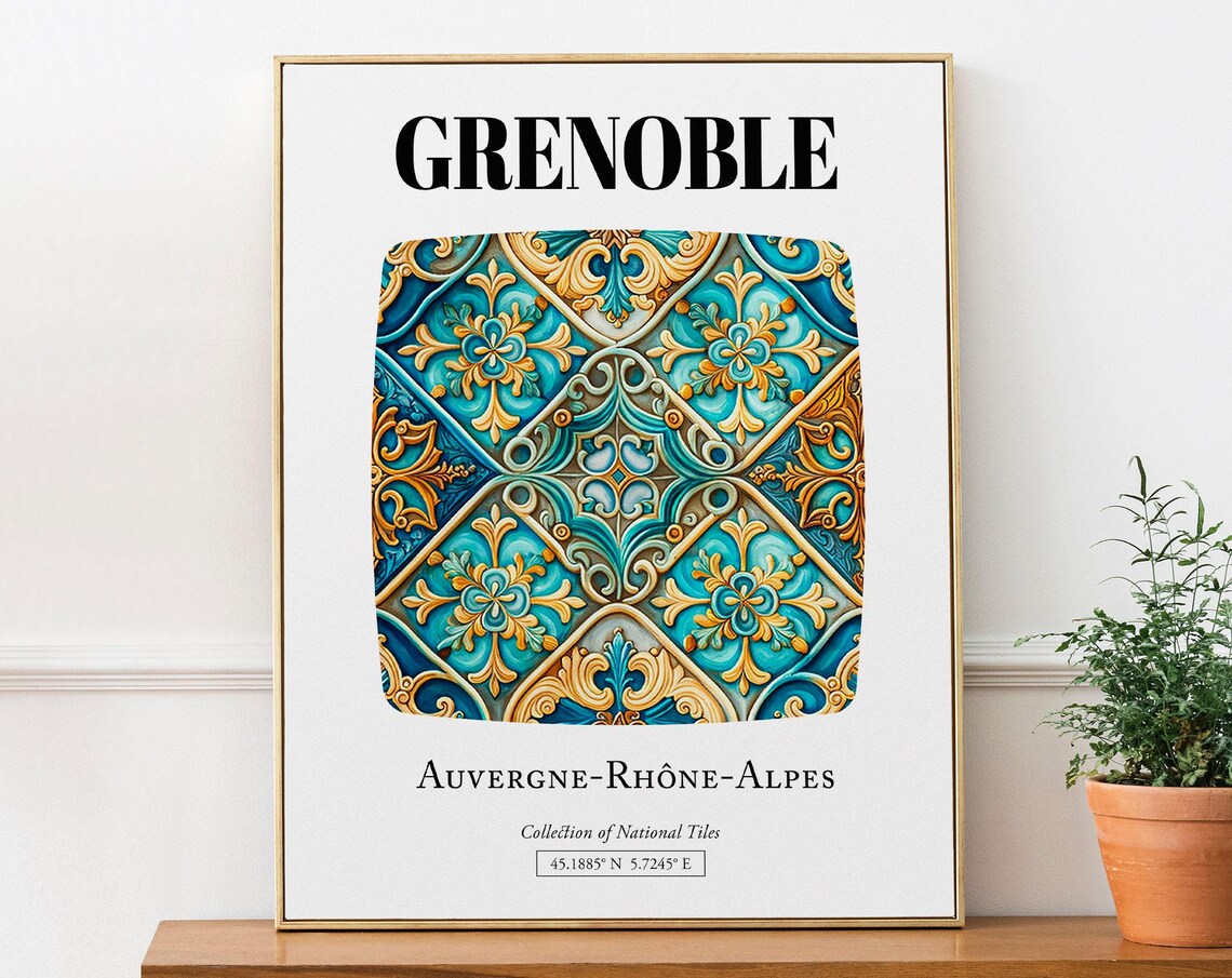 Grenoble Auvergne-Rhône-Alpes Tile Pattern Travel Poster
